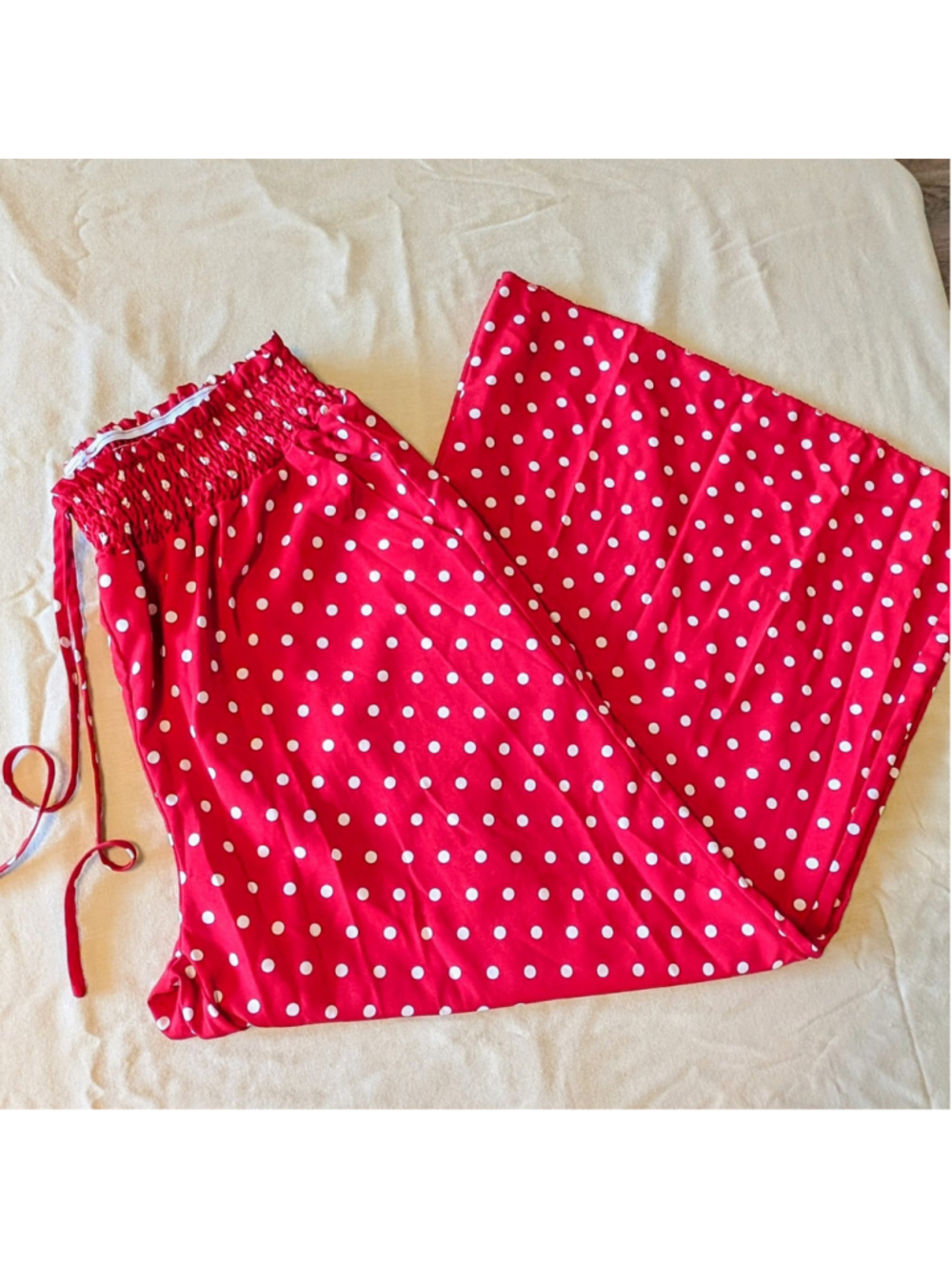 Polka Dot Wide Leg Pants Womens Red Palazzo Pants Elastic Waist Lounge XXL - Picture 5 of 8